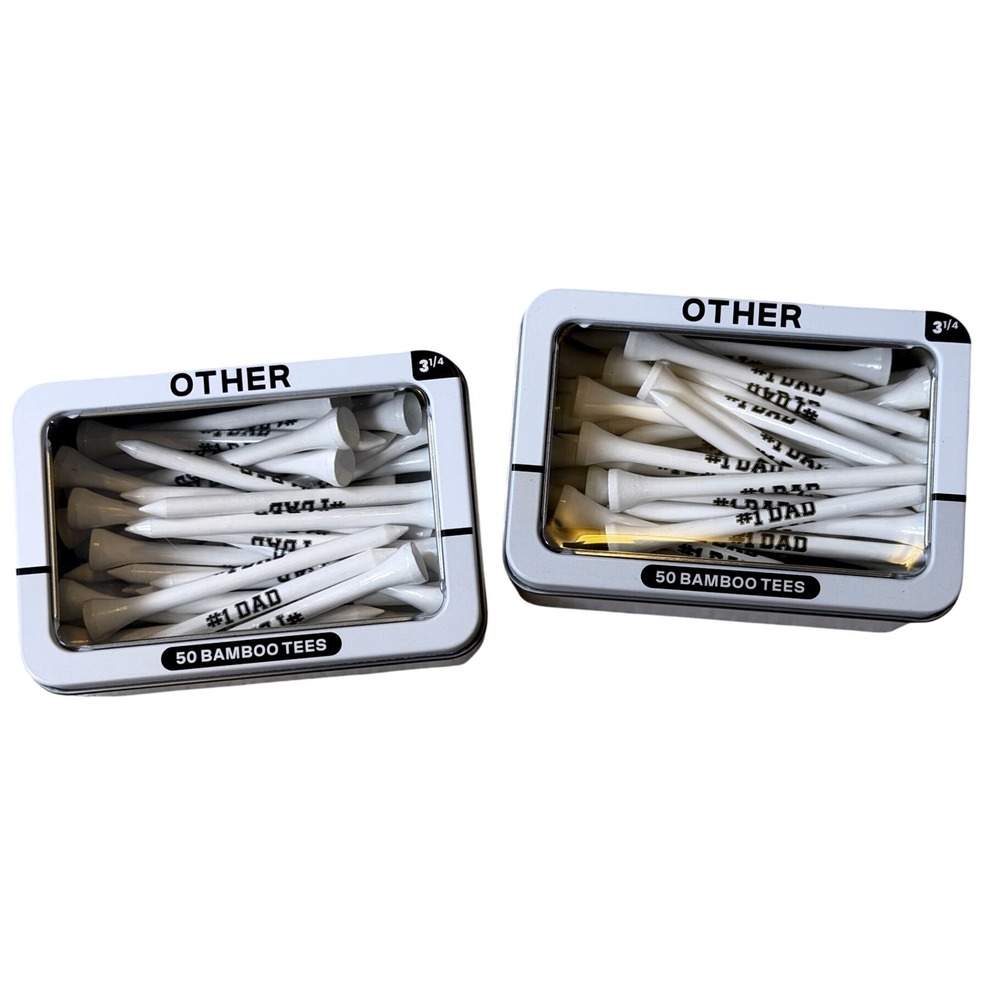 2 Golf Tees Gift #1 Dad Bamboo 3 1/4 Inch 50 Count in Tin NEW Father's Day Xmas